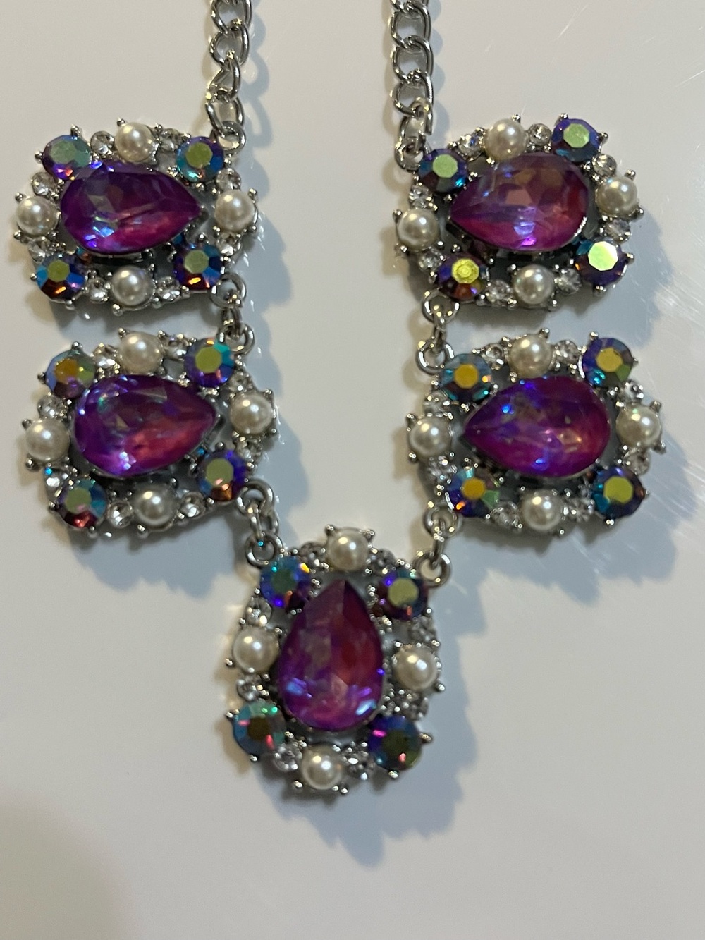 Source Unknown Purple Teardrop Crystal & Pearl Accent Necklace